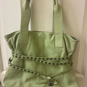 Roberta Gandolfi Lime green perforated leather satchel made in Italy